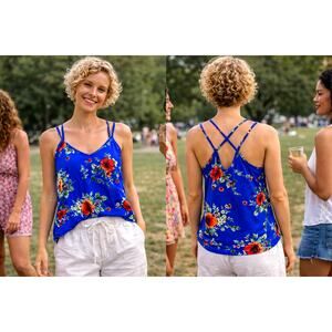 Papermoon Basima Back Detail Knit Top Blue Floral M